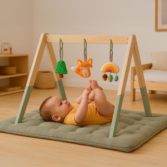 Houten Babygym met Speelhangers | Montessori Babyspeelgoed