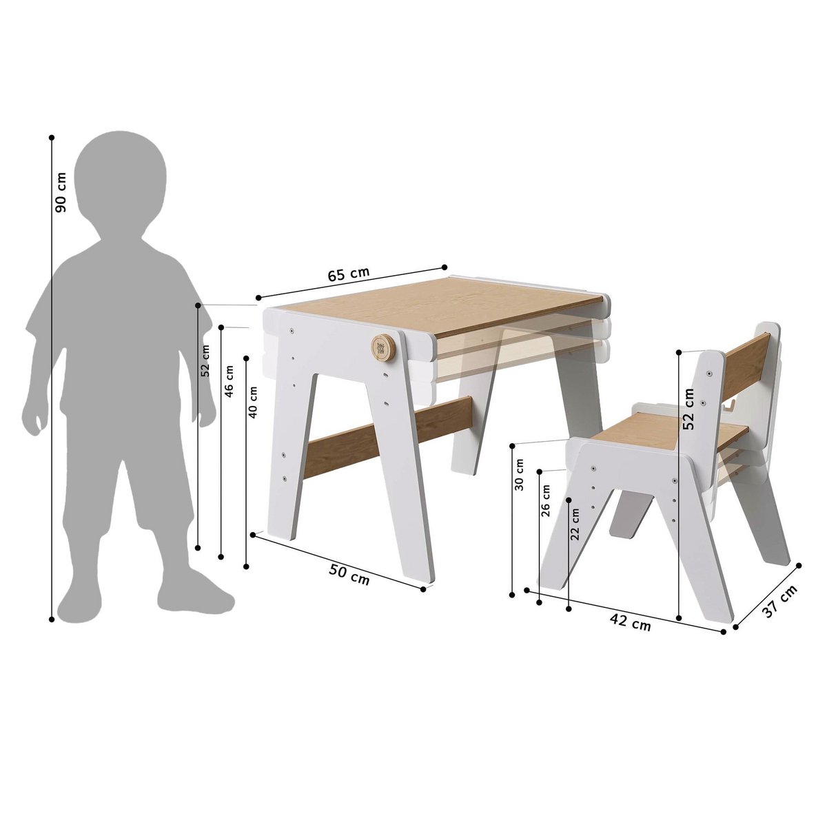 Meegroeitable en stoel voor peuters – wit