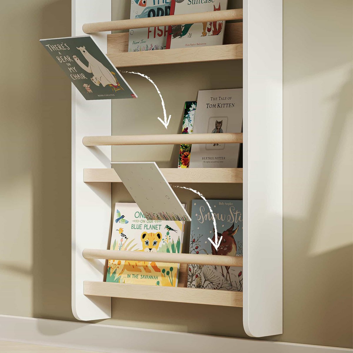 Kleine Lezers Wandrek – houten kinderboekenrek voor aan de muur