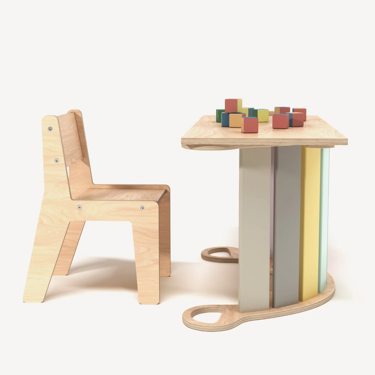 Kinder speeltafel met stoel & speeltoestel (wip) – pastelkleuren