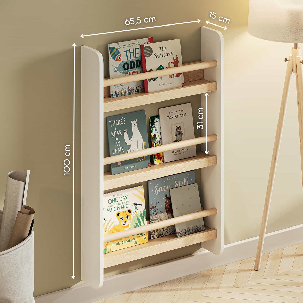 Kleine Lezers Wandrek – houten kinderboekenrek voor aan de muur