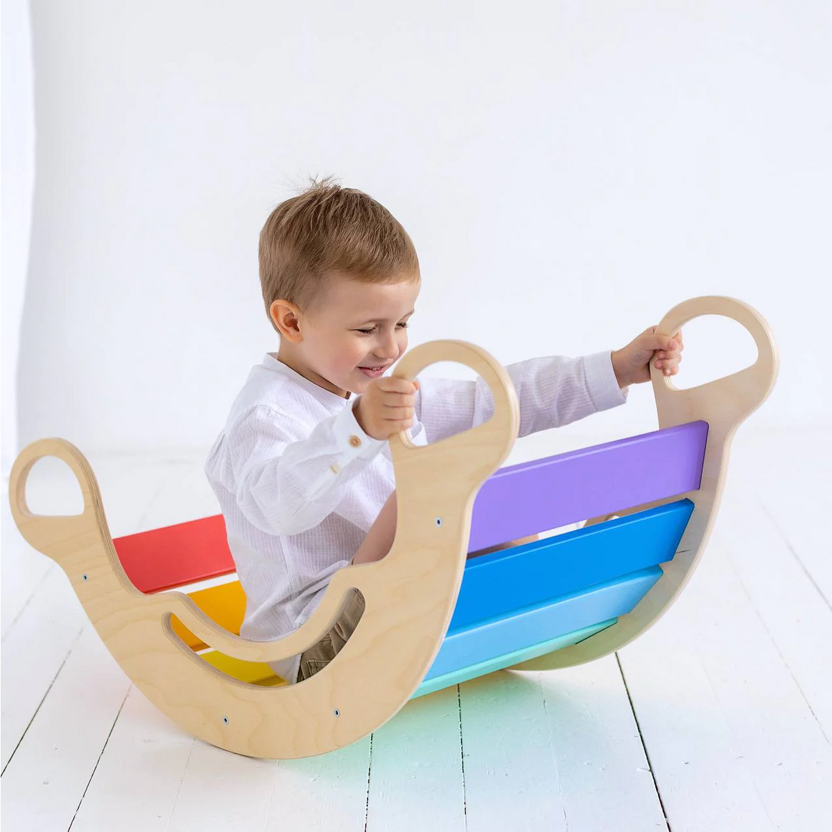 Houten Balansboog – 5-in-1 speelboog in regenboogkleur
