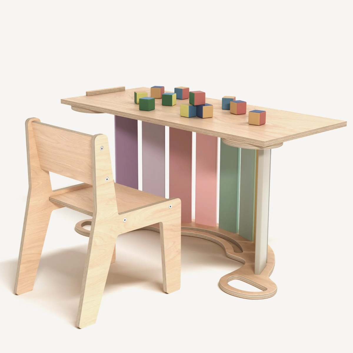 Kinder speeltafel met stoel & speeltoestel (wip) – pastelkleuren