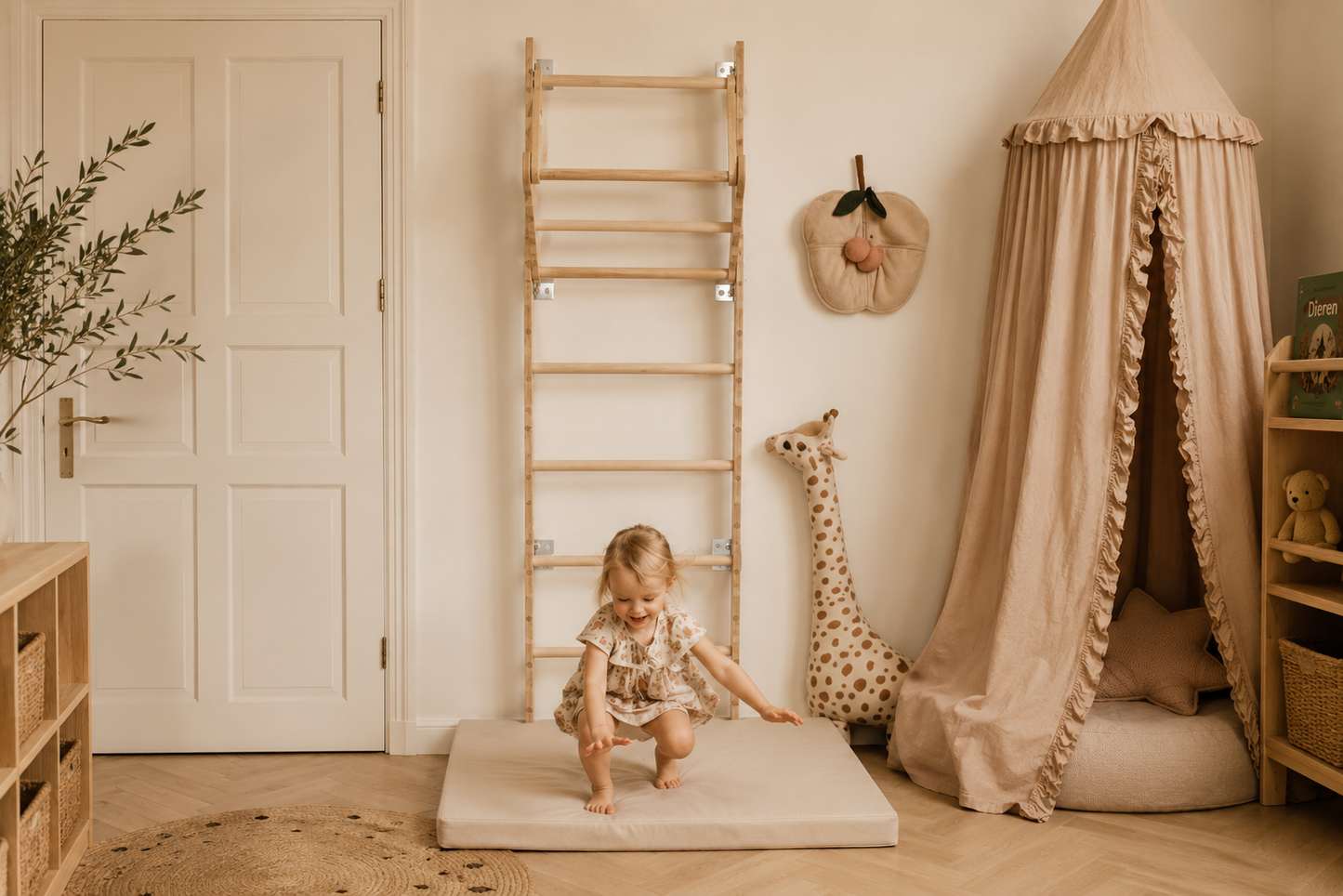 Houten Zweedse Klimwand / klimrek voor Kinderen met Klimtouw en Turnringen