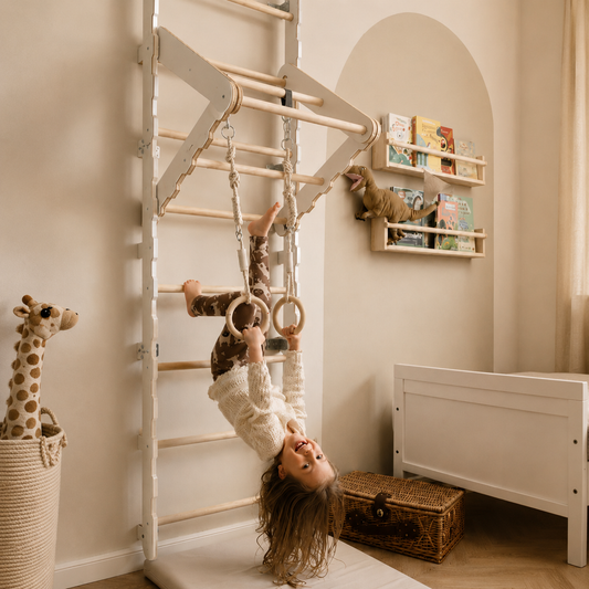 Houten Zweedse Klimwand / klimrek voor Kinderen met Klimtouw en Turnringen