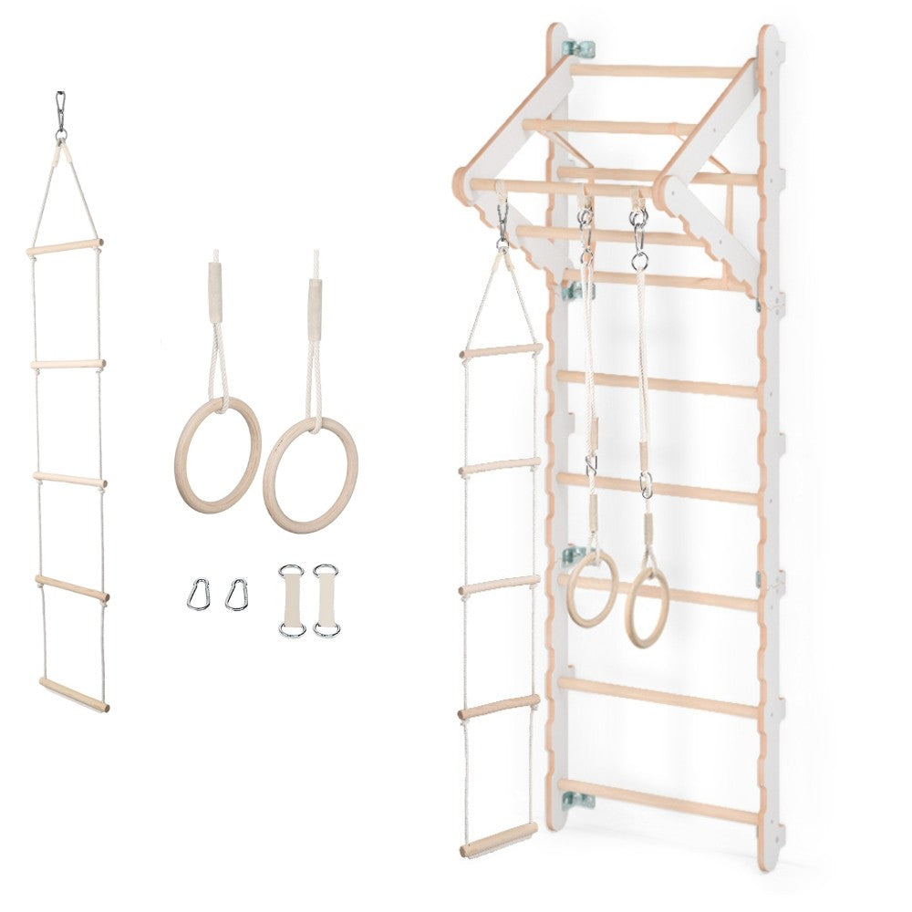 Houten Zweedse Klimwand / klimrek voor Kinderen met Klimtouw en Turnringen