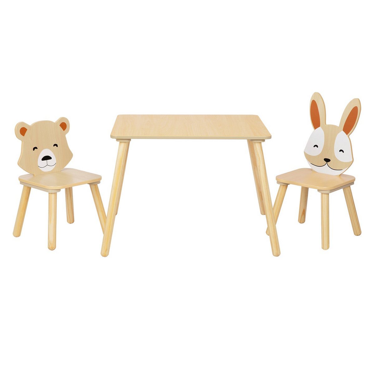 Houten kindertafel met 2 dierenstoeltjes