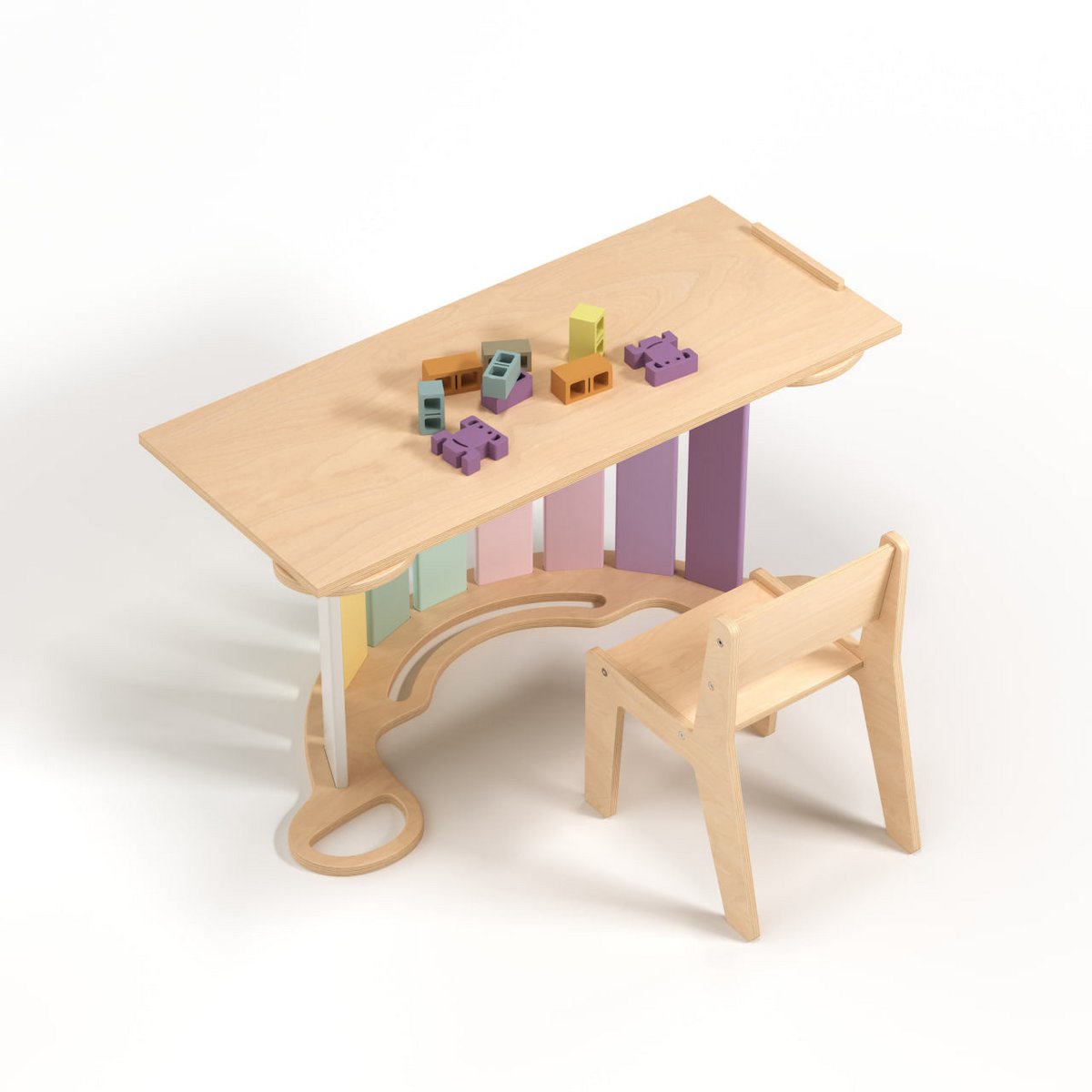 Kinder speeltafel met stoel & speeltoestel (wip) – pastelkleuren