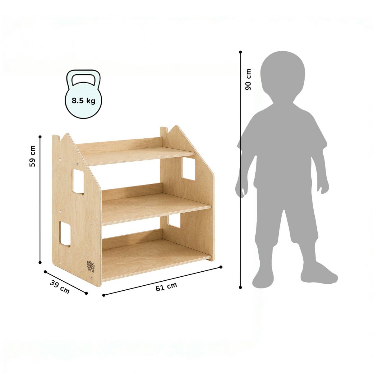 Kleine Ontdekkers Opbergplank – houten speelgoedrek
